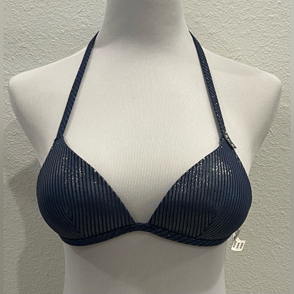 NEW Victoria's Secret PINK Swim Push-Up Bikini Top XS Navy Blue Metallic Shimmer